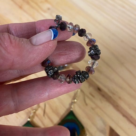 2 sets of Earrings: vibrant peacock & beautiful purple with clear & silver. - Picture 5 of 7